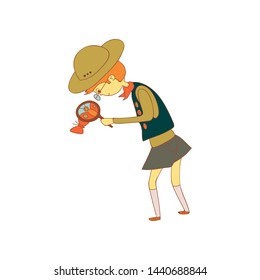 Boy Scout with Lupp. Vector illustration on white background.