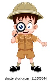 Boy scout with magnifying glass