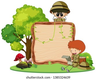 Boy scout on wooden board illustration