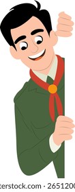 Boy Scout Peeking Corner Cartoon Illustration peeking, happy World Scout Day
