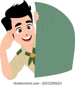 Boy Scout Peeking Hiding Cartoon Illustration peeking, happy World Scout Day