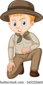 Boy in scout uniform on isolated background illustration