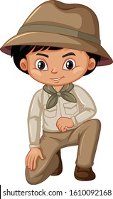 Niño con uniforme de explorador en ilustración de fondo blanco