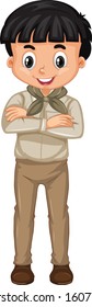 Junge in scout-Uniform, stehend auf weißem Hintergrund, Vektorgrafik