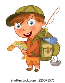 Boy Scouts. Funny cartoon character. Vector illustration. Isolated on white background