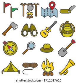 Boy Scouts set color icons in flat style.Vector illustration.