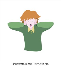 The boy screams and covers his ears. The image is colored. Vector.