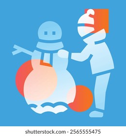 Boy sculpting a snowman black icon. Sign for web page, mobile app, button, logo. Vector isolated button. Editable stroke.