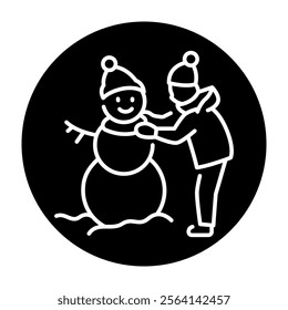 Boy is sculpting a snowman color line icon. Vector illustration.Editable stroke.