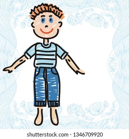 Boy and sea. Vector illustration
