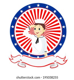 The boy seaman sailor saluting the American background