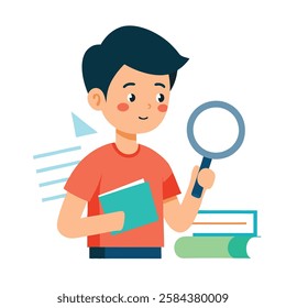 a boy searching documents Vector Art