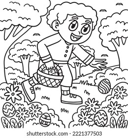 Boy Searching for Easter Egg Coloring Page 