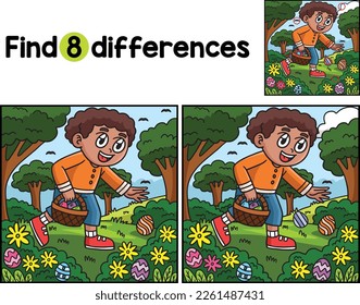 Boy Searching for Easter Egg Find The Differences