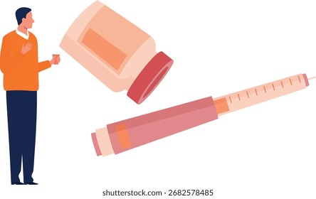 Un niño curioso observa los medidores de glucosa, las bombas de insulina, las pruebas de azúcar en la sangre y las dietas para diabéticos, y aprende a manejar la diabetes con curiosidad y empatía.