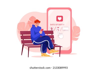 Boy selecting age in dating app illustration concept
