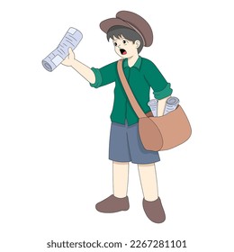 boy selling newspapers part time job vector design illustration art