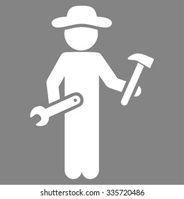 Boy Serviceman vector icon. Style is flat symbol, white color, rounded angles, gray background.