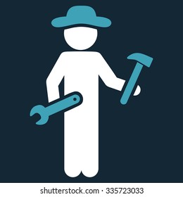 Boy Serviceman vector icon. Style is bicolor flat symbol, blue and white colors, rounded angles, dark blue background.