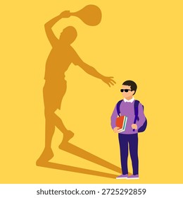 boy with a shadow of a tennis player