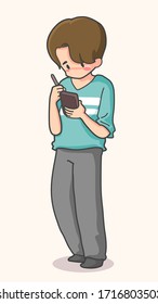 Junge mit Vektorillustration auf dem Smartphone