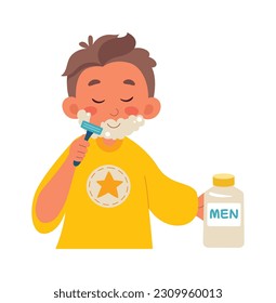 Boy Shaving Face Vector Illustration