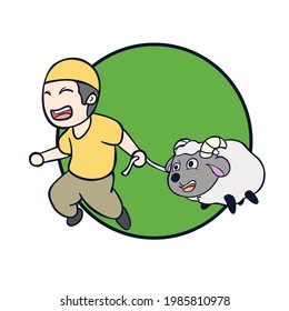Boy and Sheep Illustration for Eid Al-Adha with White Background