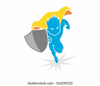 boy shield superheroes vector cartoon character