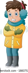 A boy shivering in winter weather illustration