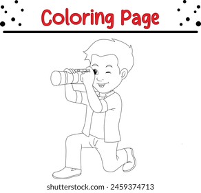 boy shooting photo with camera coloring page for kids and adults