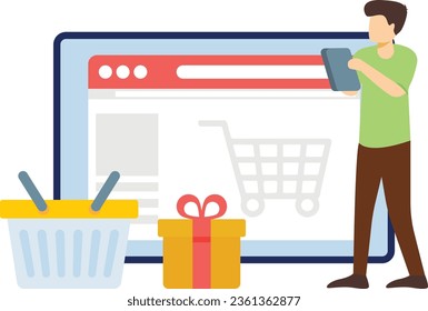 The boy is shopping online.