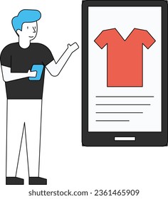 The boy is shopping online.