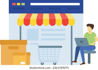 The boy is shopping online from the web page.
