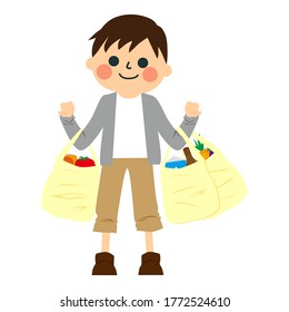 a boy is Shopping in supermarket. 