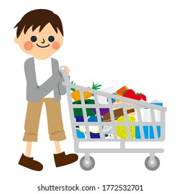 un niño está comprando en el supermercado. 
