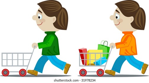 Boy with shopping trolley