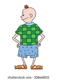 boy in shorts, contour vector illustration