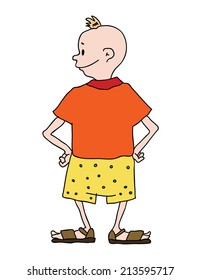 boy in shorts, contour vector illustration