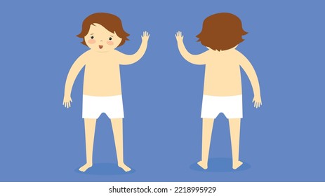 Boy in shorts with raised hand