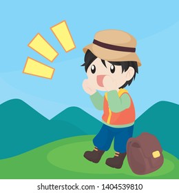 Boy shouting from the top of the Mountain
