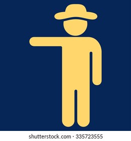 Boy Show vector icon. Style is flat symbol, yellow color, rounded angles, blue background.