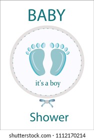 Boy shower greeting card and invitation template. Blue cute vector illustration EPS 8 graphic.