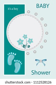 Boy shower greeting card and invitation template. Blue cute vector illustration EPS 8 graphic
