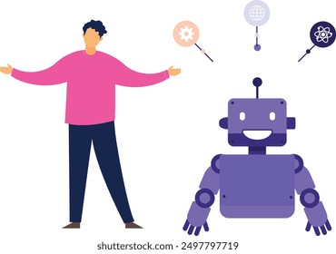 The boy is showing the AI robot.
