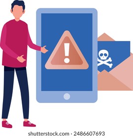 A boy is showing alert message on the mobile.