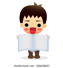 Boy showing book