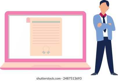 A boy is showing a document on a laptop.