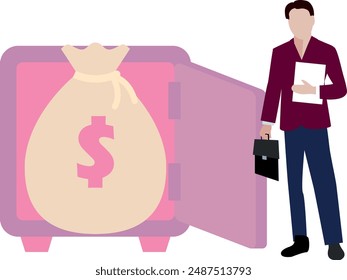 The boy is showing the dollar bag.