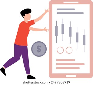 Boy is showing finance candlestick graph.