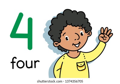 Boy Showing Four By Hand Counting Stock Vector (Royalty Free ...